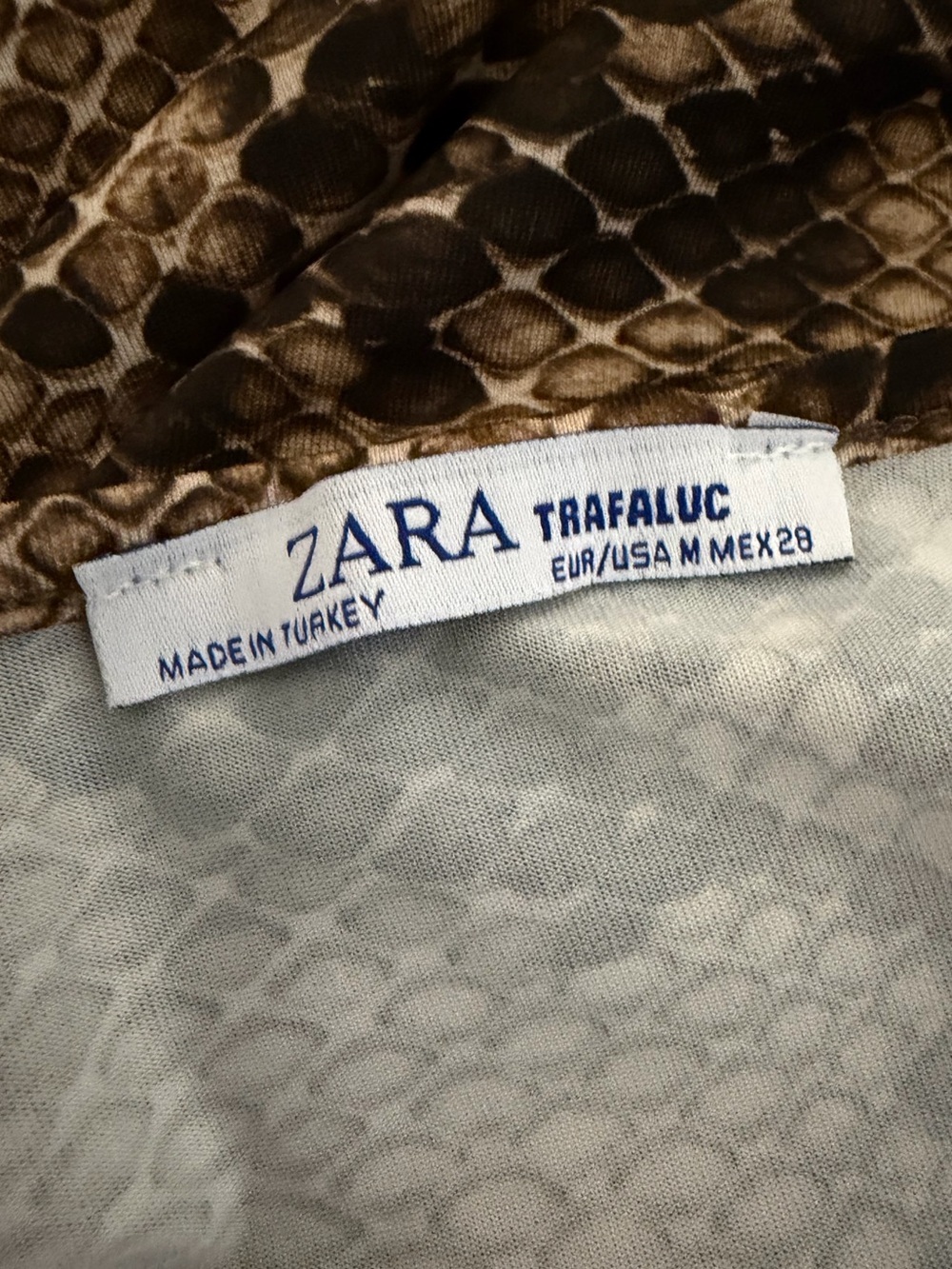 Zara Trafaluc Medium Brown Snakeskin Drape Long Sleeve Bodysuit - Picture 6 of 8
